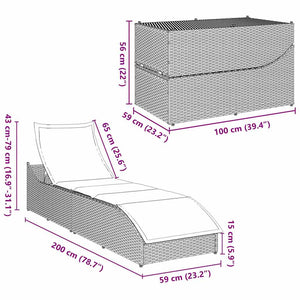 Klappliege Grau Poly-Rattan mit Auflage
