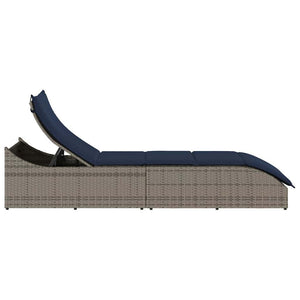 Klappliege Grau Poly-Rattan mit Auflage