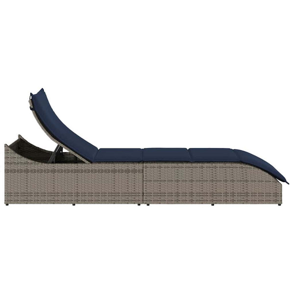 Klappliege Grau Poly-Rattan mit Auflage