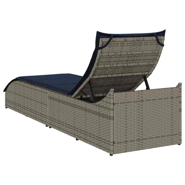 Klappliege Grau Poly-Rattan mit Auflage