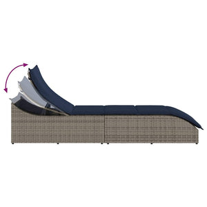 Klappliege Grau Poly-Rattan mit Auflage