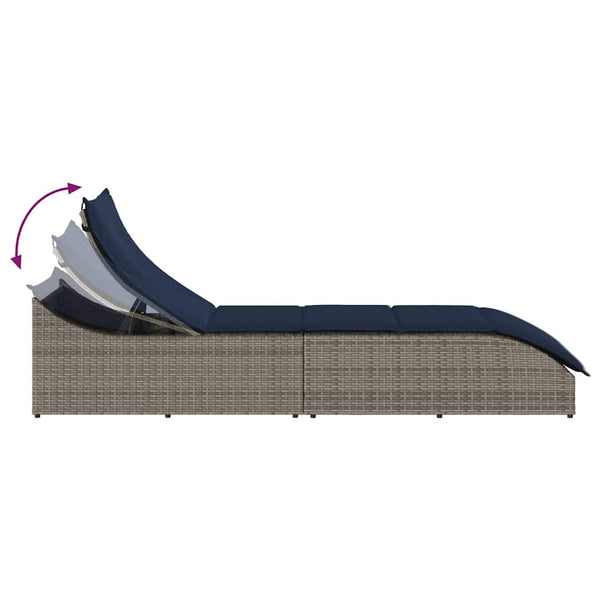 Klappliege Grau Poly-Rattan mit Auflage