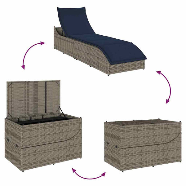 Klappliege Grau Poly-Rattan mit Auflage