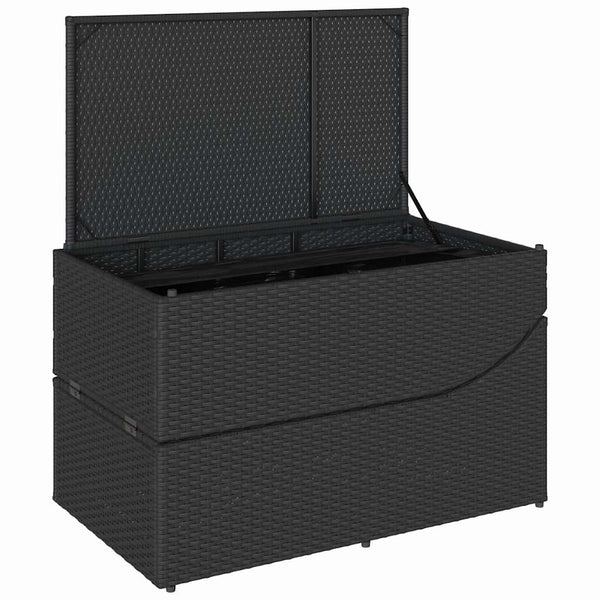 Klappliege Poly-Rattan mit Stauraum Schwarz