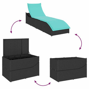 Klappliege Poly-Rattan mit Stauraum Schwarz