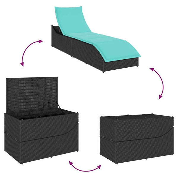 Klappliege Poly-Rattan mit Stauraum Schwarz