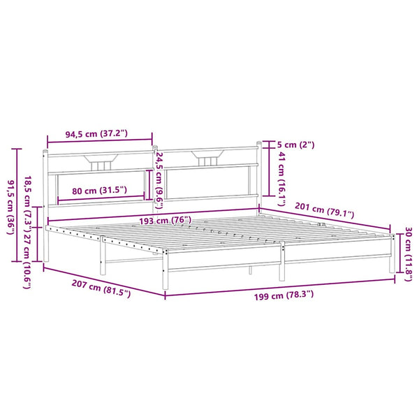 Metallbett Sonoma-Eiche 193x201 cm (Ohne Matratze)