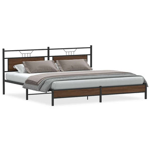 Metallbett 193x201 cm Braun Eichen-Optik