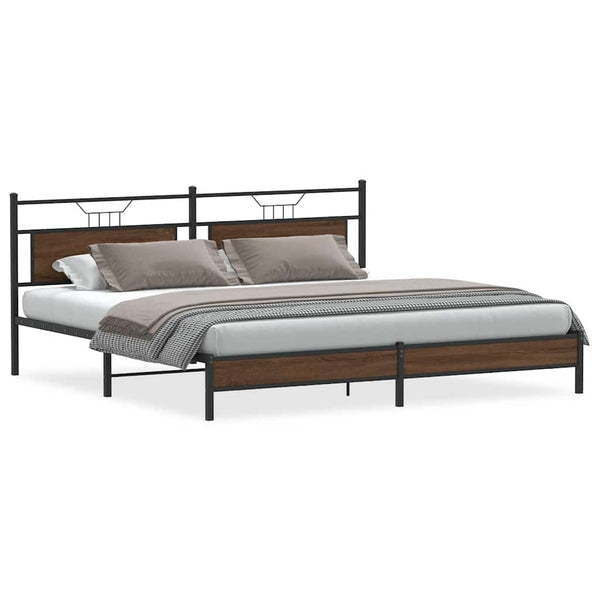 Metallbett 193x201 cm Braun Eichen-Optik