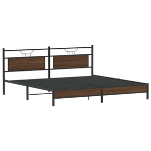 Metallbett 193x201 cm Braun Eichen-Optik