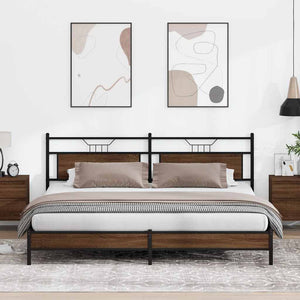 Metallbett 193x201 cm Braun Eichen-Optik