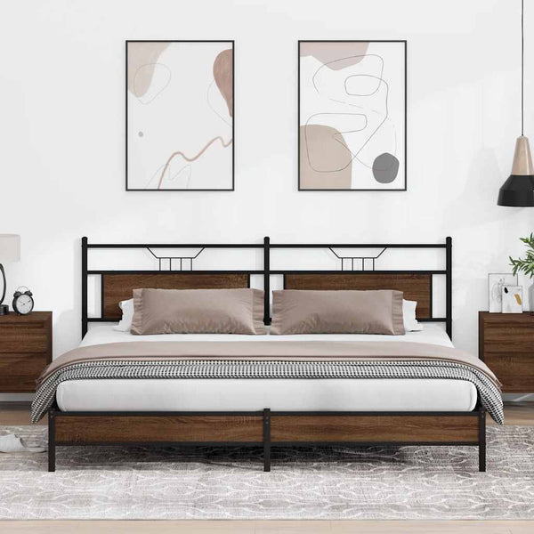 Metallbett 193x201 cm Braun Eichen-Optik