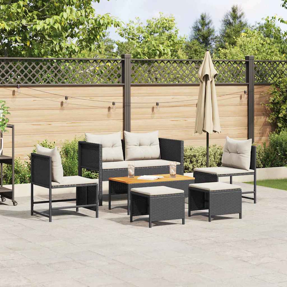 Gartensofa Set Schwarz Creme Polyrattan 6-teilig