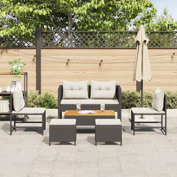 Gartensofa Set Schwarz Creme Polyrattan 6-teilig