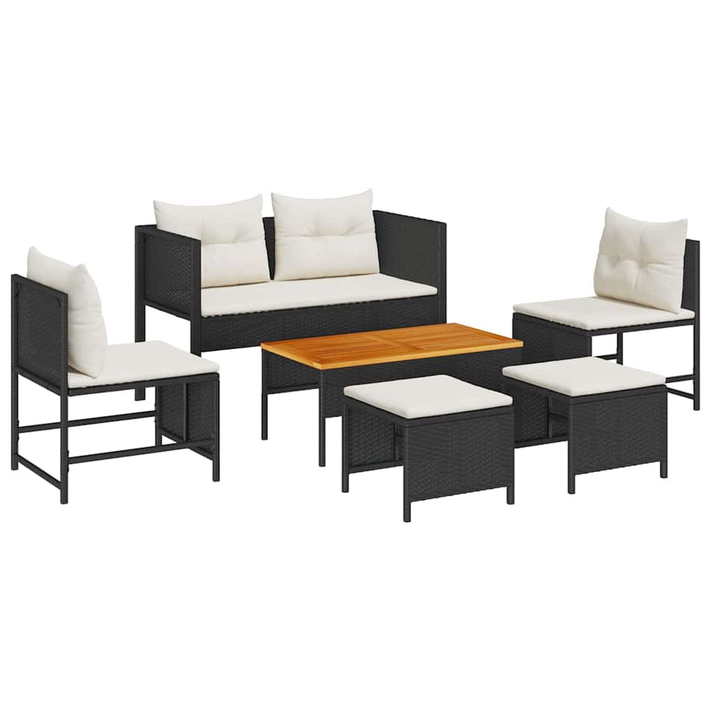 Gartensofa Set Schwarz Creme Polyrattan 6-teilig