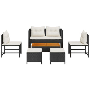Gartensofa Set Schwarz Creme Polyrattan 6-teilig