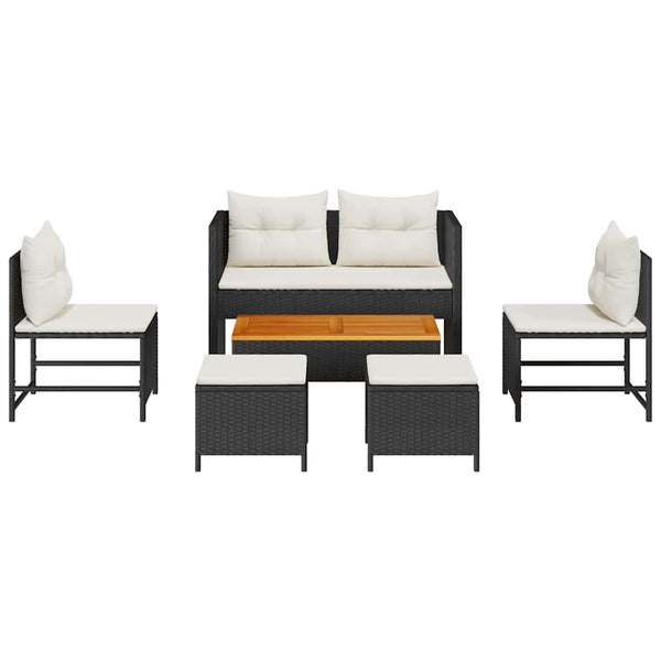 Gartensofa Set Schwarz Creme Polyrattan 6-teilig