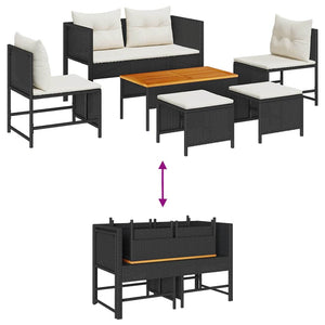 Gartensofa Set Schwarz Creme Polyrattan 6-teilig