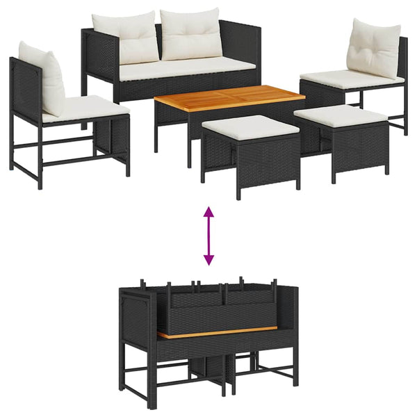 Gartensofa Set Schwarz Creme Polyrattan 6-teilig