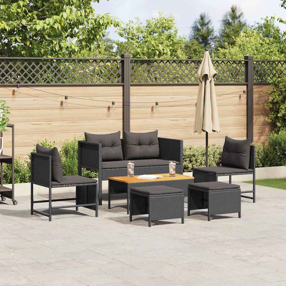 Gartensofa Set Schwarz Poly-Rattan mit Kissen