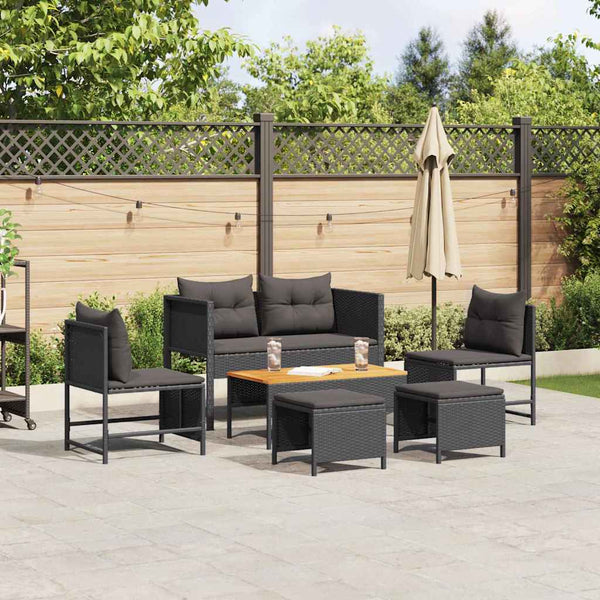 Gartensofa Set Schwarz Poly-Rattan mit Kissen