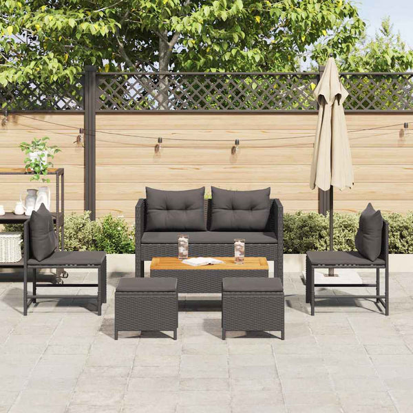 Gartensofa Set Schwarz Poly-Rattan mit Kissen
