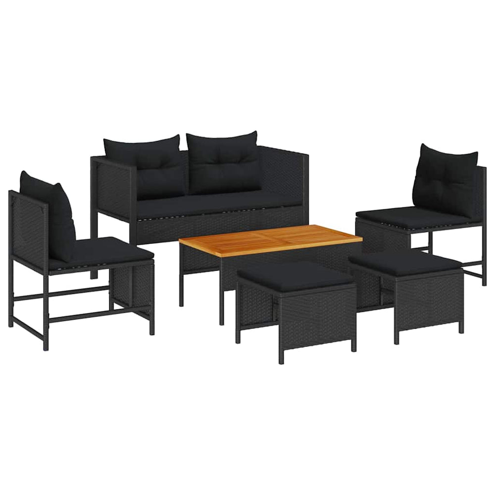 Gartensofa Set Schwarz Poly-Rattan mit Kissen