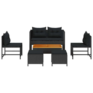 Gartensofa Set Schwarz Poly-Rattan mit Kissen