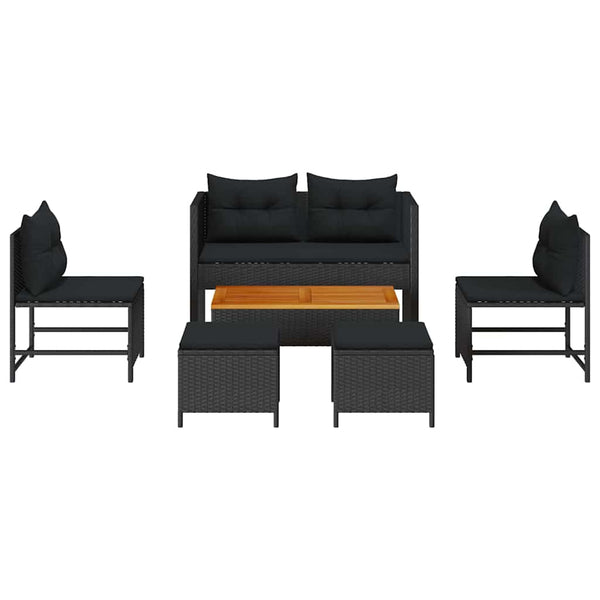 Gartensofa Set Schwarz Poly-Rattan mit Kissen