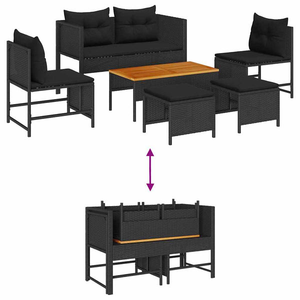 Gartensofa Set Schwarz Poly-Rattan mit Kissen
