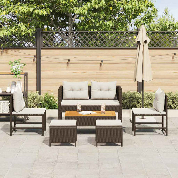 Gartensofa Set Braun Creme 6-teilig