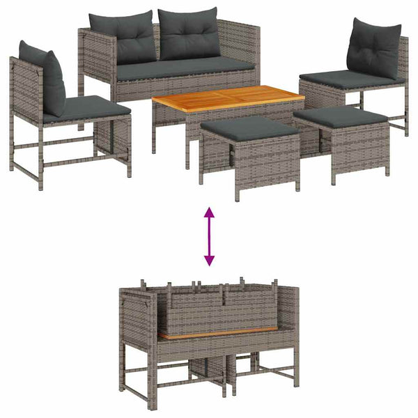 Gartensofa Set mit Kissen, Grau/Dunkelgrau