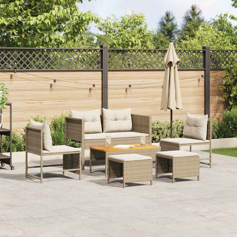 Gartensofa Set Beige Creme Polyrattan 6-teilig