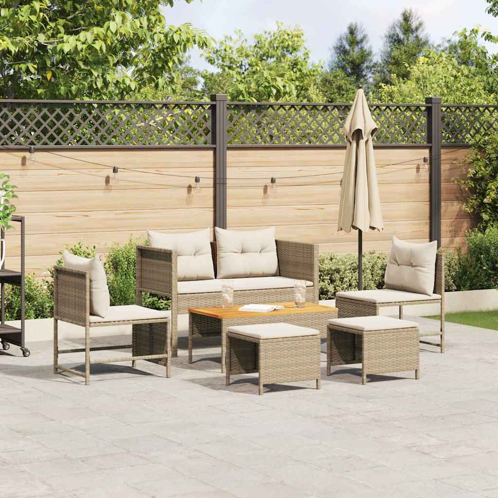 Gartensofa Set Beige Creme Polyrattan 6-teilig