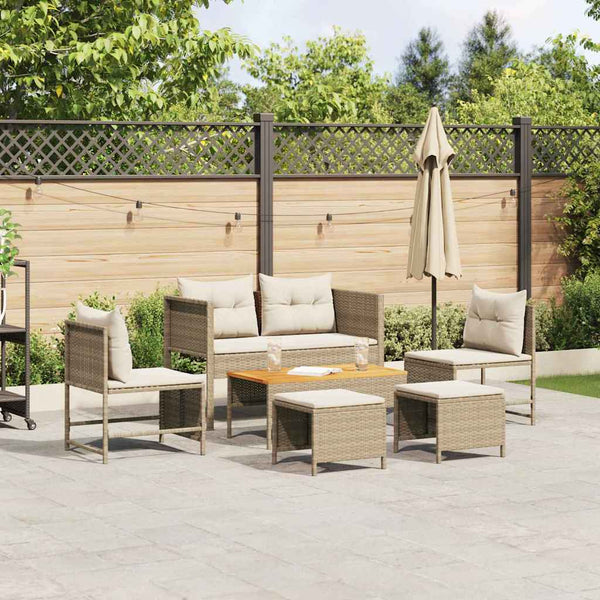 Gartensofa Set Beige Creme Polyrattan 6-teilig