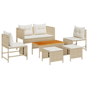 Gartensofa Set Beige Creme Polyrattan 6-teilig