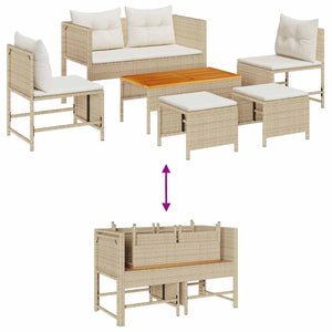 Gartensofa Set Beige Creme Polyrattan 6-teilig