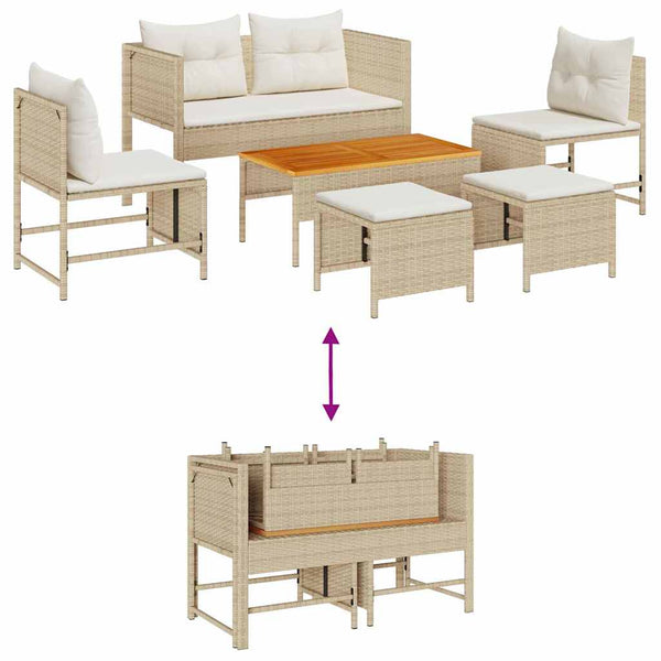 Gartensofa Set Beige Creme Polyrattan 6-teilig