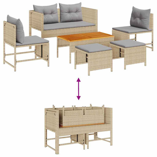 Gartensofa Set mit Kissen, 6-teilig