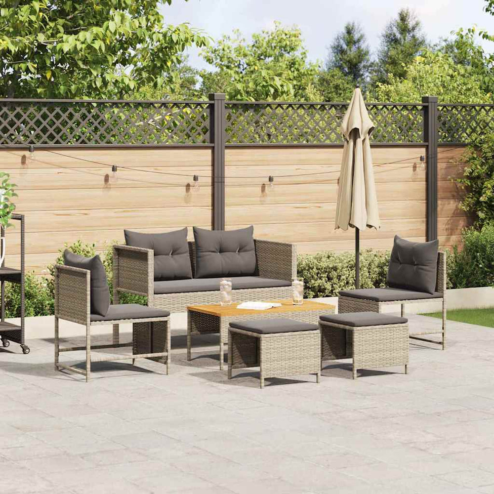 Gartensofa Set 6-teilig Poly Rattan Grau