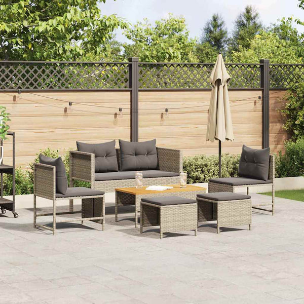 Gartensofa Set 6-teilig Poly Rattan Grau