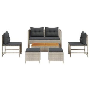 Gartensofa Set 6-teilig Poly Rattan Grau