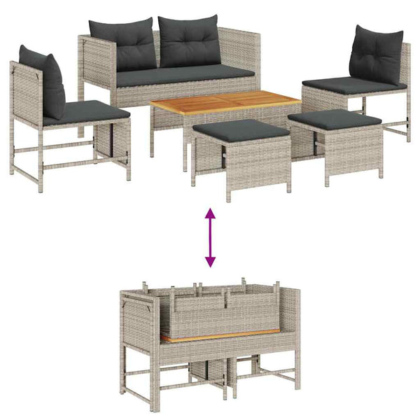 Gartensofa Set 6-teilig Poly Rattan Grau