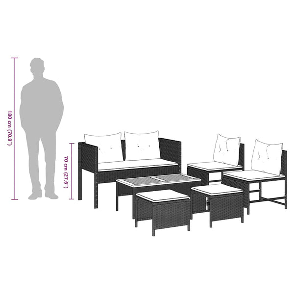 Gartensofa Set 6-teilig Poly Rattan Grau