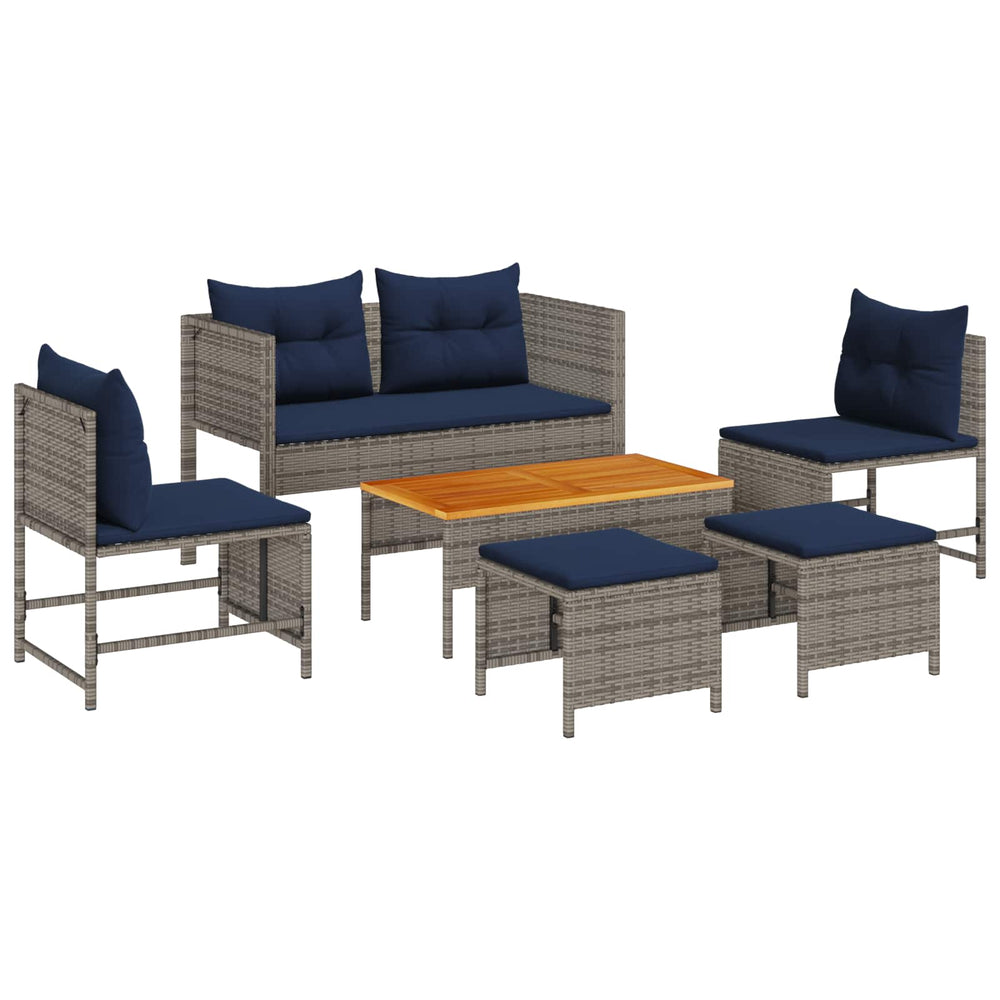 Gartensofa Set Grau Marineblau Polyrattan 6-teilig