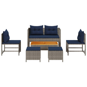 Gartensofa Set Grau Marineblau Polyrattan 6-teilig