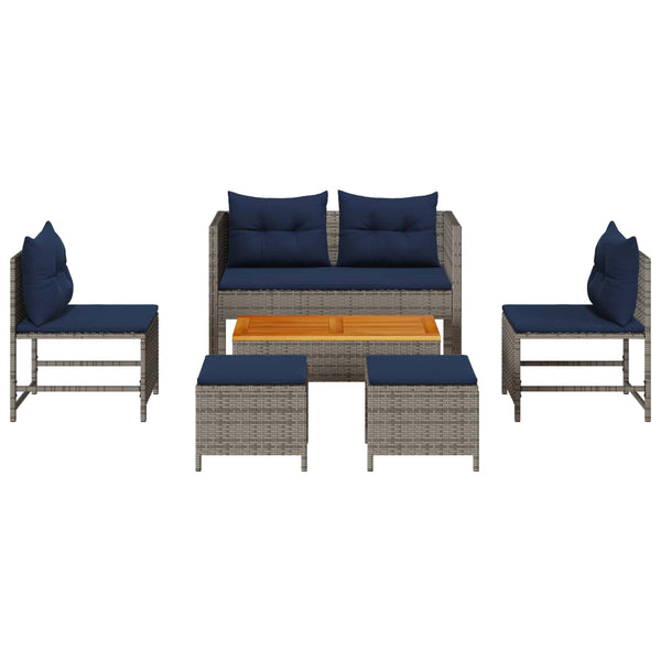 Gartensofa Set Grau Marineblau Polyrattan 6-teilig
