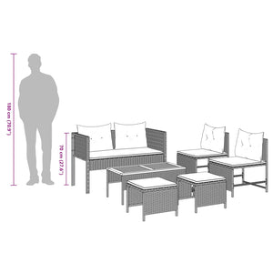 Gartensofa Set Grau Marineblau Polyrattan 6-teilig