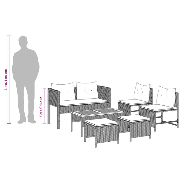 Gartensofa Set Grau Marineblau Polyrattan 6-teilig