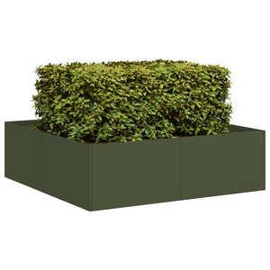 Olivgrüner Stahl Pflanzkübel 100x100x30 cm